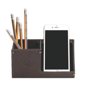 Porta Celular de Mesa em Couro com Organizador